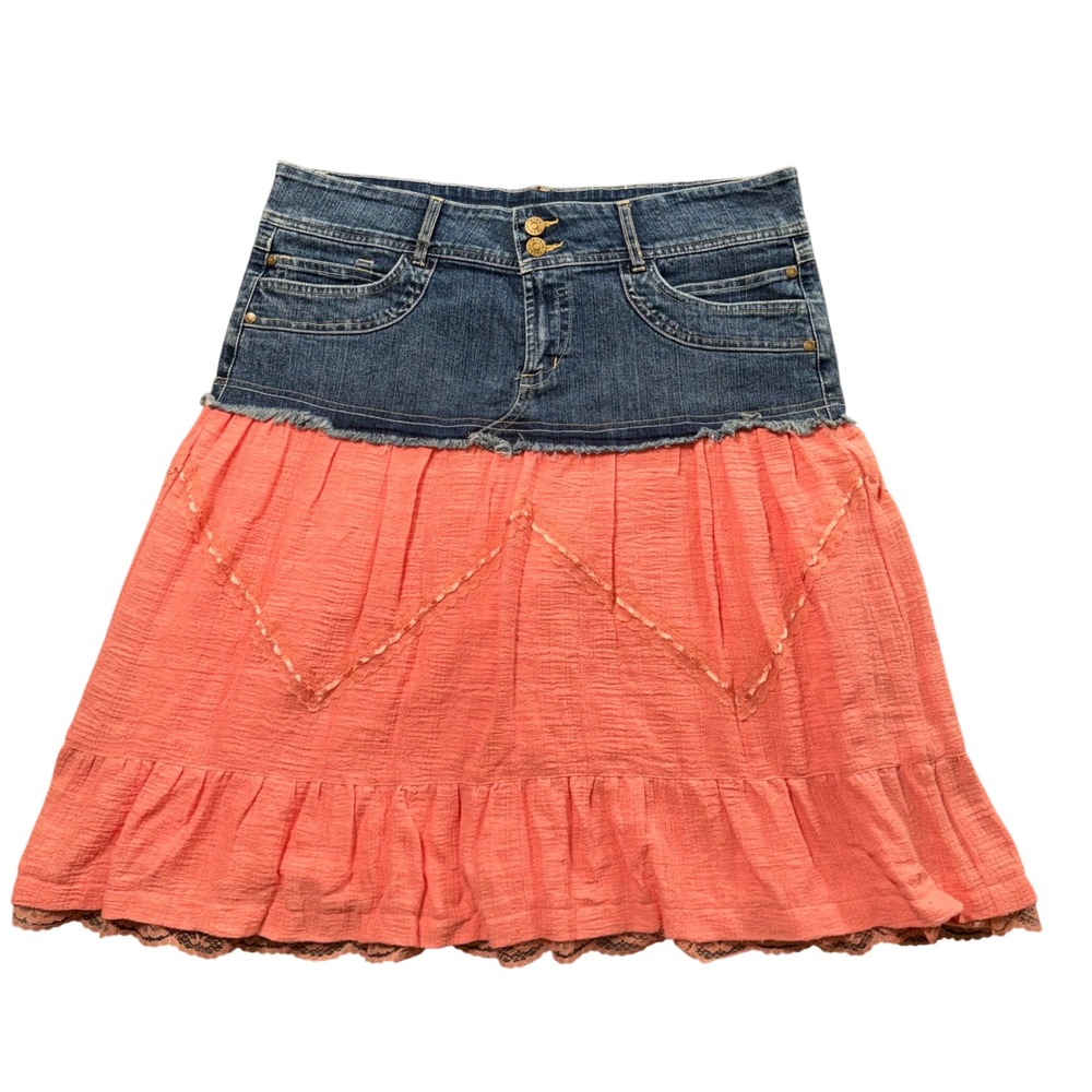 Takara Boho Mixed Media Tiered Skirt Lace Gauze Festival 13